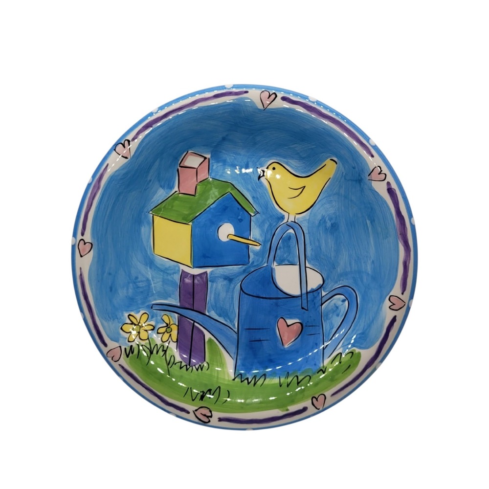 Hausenware Mary Jane Mitchell 1999 Birdhouse Watering Can Ceramic Plate 8 inch